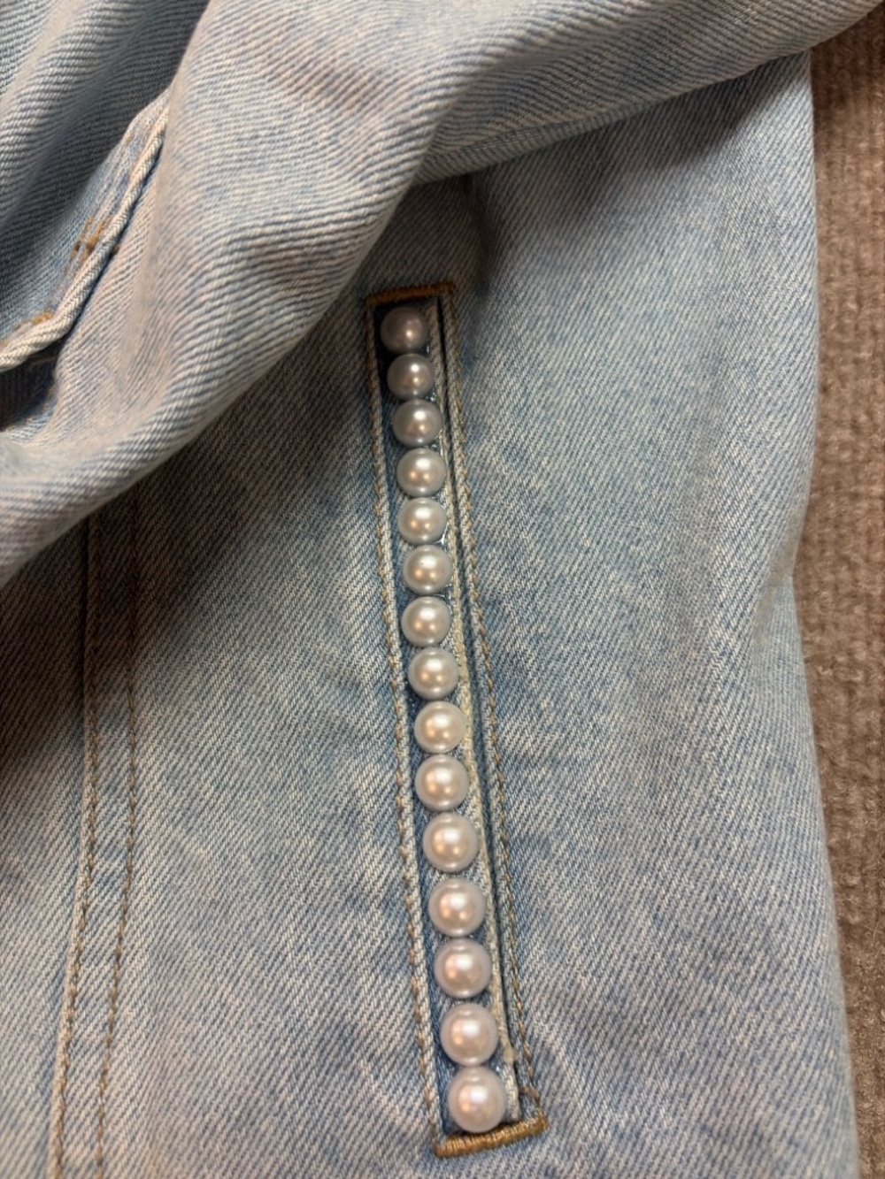 Taylor Swift Inspired Denim Jacket Pearl Studded “Swift 13” Light Wash Size L - Picture 3 of 7
